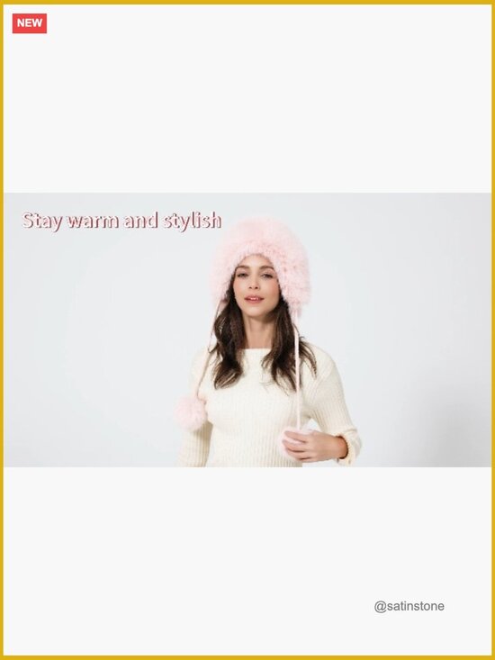 Faux Fur Hat with Velvet Lining Adjustable Strap Warm Knit Slouchy Beanie main image 7